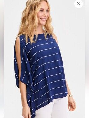 INC Asymmetrical Hem One Shoulder Women's Navy Striped Tunic